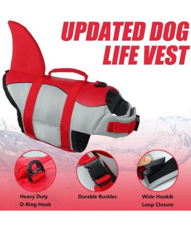 Emust Dog Chimney Shark - Swimming Vest for Small Medium & Large Dogs | Safety Vest with Rescue Handle for Pool & Beach | S Red - Buy Online on GoSupps.com