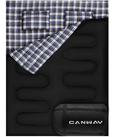 CANWAY Double Sleeping Bag,2 Person Sleeping Bag Lightweight Waterproof with 2 Pillows for Camping, Backpacking, or Hiking Outdoor for Adults or Teens Queen Size XL Flannel
