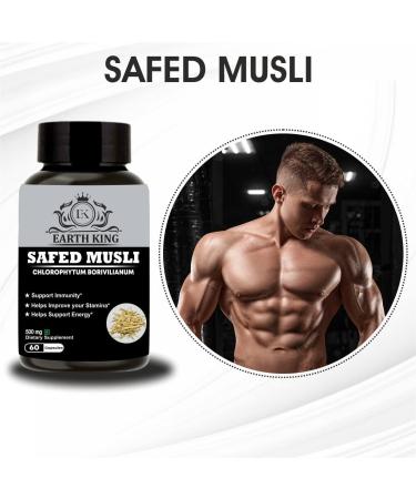 Earth King Safed Musli Extract Capsules - Boost Strength & Stamina | 500mg | 60 Vegan Capsules | International Shipping - Buy Online on GoSupps.com