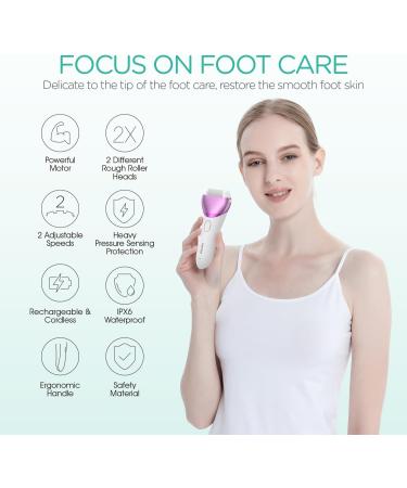 VOYOR Electric Foot File Hard Skin Remover Foot Rechargeable Callus Remover for Feet Pedicure Tools Foot Care for Dead Skin Calluses with 3 Replacement Rollers Pedicure CR300 (Purple) - Buy Online on GoSupps.com