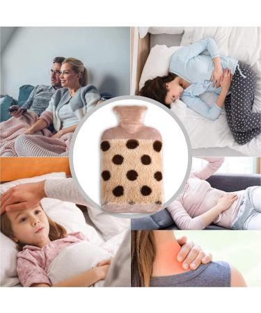 1.8L Large Rubber Hot Water Bottle with Cover - Khaki Dots | Relieve Menstrual Cramps & Pain - Buy Online on GoSupps.com