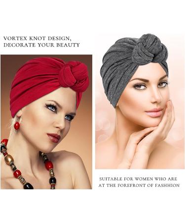 Women's African Turban Flower Knot Pre-Tied Bonnet - Large Blue/Purple/Yellow/Red/Grey/Black - Buy Online on GoSupps.com