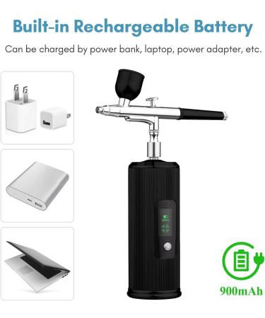 Mini Handheld Airbrush USB Air Compressor with Charged Power Display 0.35mm Tip for Model Coloring Nail Art DIY Halloween Makeup Black - Buy Online on GoSupps.com
