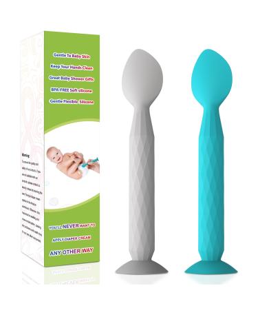 Youngso Diaper Cream Spatula - Diaper Cream Applicator with Suction Cup Base - Hygienic and Easy to Clean -Butt Spatula for Baby Essentials -Baby Shower Gifts - 2 Pack Blue & Gray 2 Pack A Blue & Gray