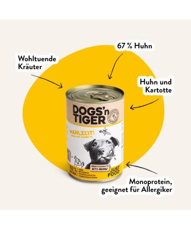 Dogs'n Tiger Adult Dog Food Wet Dog Food Animal-Friendly Recipe with 67% Chicken Meat Flaxseed Oil and Herbs - Sugar and Flavour Free 6 Cans - Buy Online on GoSupps.com