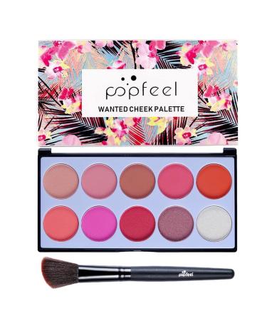 jojomis 10 Colors Women Makeup Blush Palette for Sculpting Shading Covering - With Brush