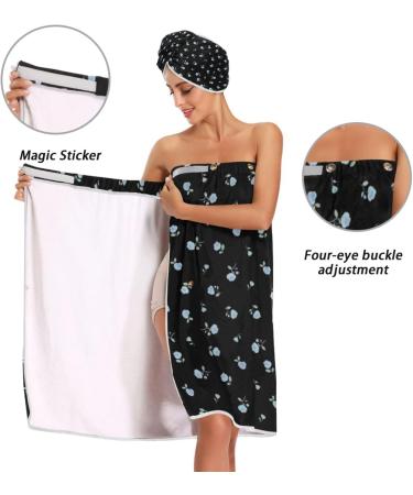 Shop Set of 3 Black Towel Wraps - Cute Flower Design Adjustable Closure Fast Dry Bathrobes for Women - International Shipping Available - Buy Online on GoSupps.com