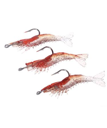 NTCPEFY 3 Stueck 6 cm/ 3 g artificial fish coeder shrimp soft coach fishing geraet night vision natural fishing regulation with red