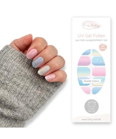 Fairy nail uv nail foils self -adhesive gel foils half hardened 20 pieces of nailwraps nail polish strips to stick ... (Pastel ombre glitter) - Buy Online on GoSupps.com