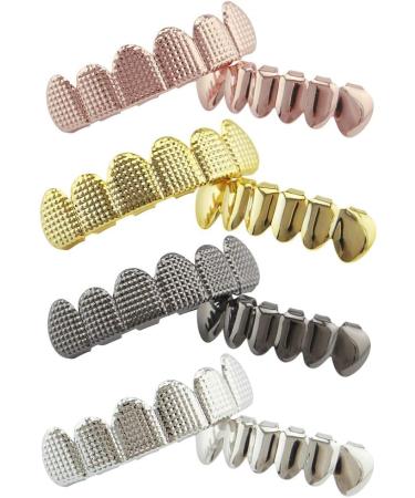 Lanche Hip Hop Gold & Silver Teeth Grills Set - Top & Bottom Bump Stripes for Party & Cosplay - Men's Fashion Jewelry - Buy Online on GoSupps.com