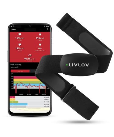 LIVLOV V6 Heart Rate Monitor Chest Strap, Bluetooth ANT+ Heart Rate Sensor Waterproof HR Monitor for Polar Wahoo Zwift Peloton DDP Yoga Map My Run Garmin Sports Watches
