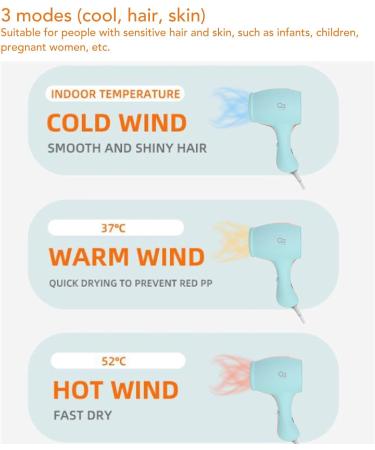 Kids Hair Dryer Low Noise Gentle Heat Lightweight Ionic Hair Dryer Portable Mini Blow Dryer with 3 Modes 3 Speeds & Constant Temperature Travel Hair Dryer for Infant Toddler US Plug 110V - Buy Online on GoSupps.com