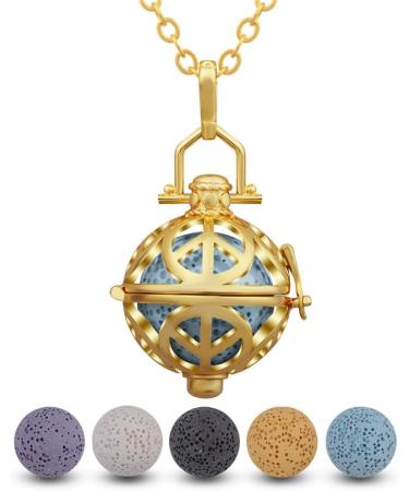 INFUSEU Peace and Love Sign Essential Oils Diffuser Necklace | Aromatherapy Lava Rock Stone Jewelry for Women - Shop Now - Buy Online on GoSupps.com