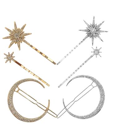 minkissy 2 Sets Silver Star Hair Clips Snowflake Star Hair Clip Star Hair Accessories Moon Hair Accessories Silver Star Hair Pins Hair Jewelry Moon Hair Clip Hairpin Vintage Alloy