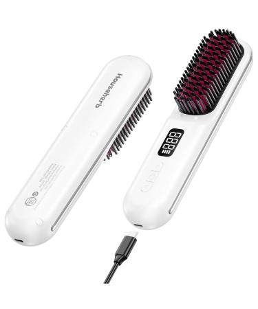 Cordless Hair Straightener Brush Portable Mini Hair Straightening Brush for Travel Rechargeable 9600 mAh USB-C Lightweight Anti-Scald Heated Styling Tools & Appliances