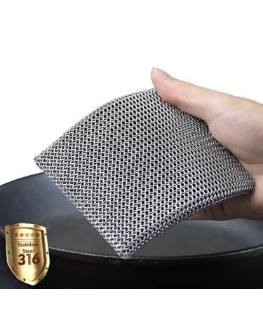ERGONOW Cast Iron Cleaner Chainmail Scrubber -Fine Ring- 316 Stainless Steel Scrubbing Sponge Skillet  Dish Scrubber - Built-in Silicone with Welded Rings - for Cast Iron Pots, BBQ, Dishes (Large)