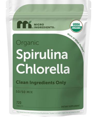 Organic Chlorella Spirulina Tablets, 3000mg Per Serving, 720 Counts, 4 Months Supply, 50/50 Blend Superfood, No Filler, No Additives, Cracked Cell Wall, Rich in Vegan Protein & Chlorophyll - Buy Online on GoSupps.com