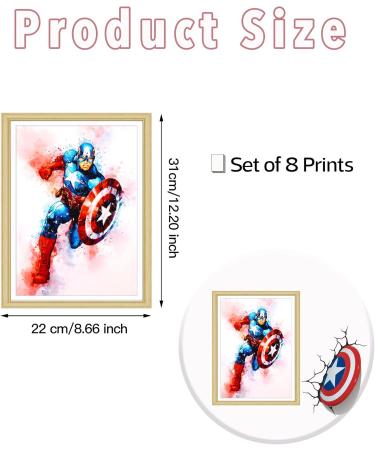 Yumcute Superheroes Watercolor Art Posters - 8-Piece Avengers Wall Decor for Kids' Bedrooms (A4 Unframed) - Buy Online on GoSupps.com