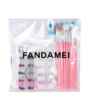 Fandamei Nail Art Brush Set - 15-Piece Gel Nail Brushes Dotted Pens Nail Strips & Rhinestones - Perfect Manicure Set in Pink - Buy Online on GoSupps.com