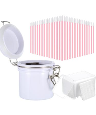301 Pieces Lash Extension Supplies Kit, Includes Eyelash Glue Container Storage Tank, 200 Glue Wiping Cloth and 100 Disposable Lip Brushes for Lash Extension, Grafting Eyelash Supplies (White)