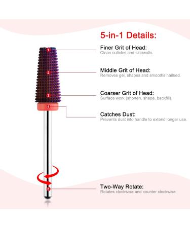 BNG 5 in 1 Carbide Nail Drill Bit - Fast Acrylic & Gel Removal - Tungsten Steel, 3/32 Professional Electric Nail Drill Bit - Fine Purple - Buy Online on GoSupps.com