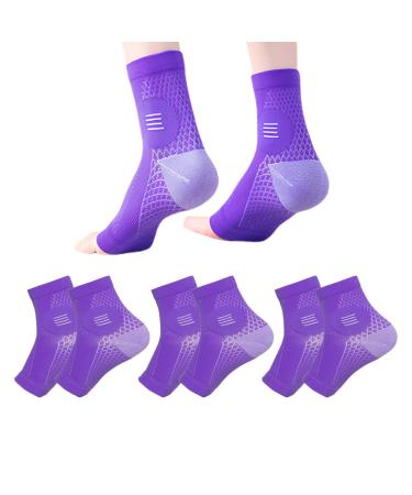 3 Pairs Functional Socks for Neuropathy Functional Aid Compression Socks for Women and Men Neuropathy Pain Relief for FEET SOCKS Soothe Relieve Compression Socks Purple L