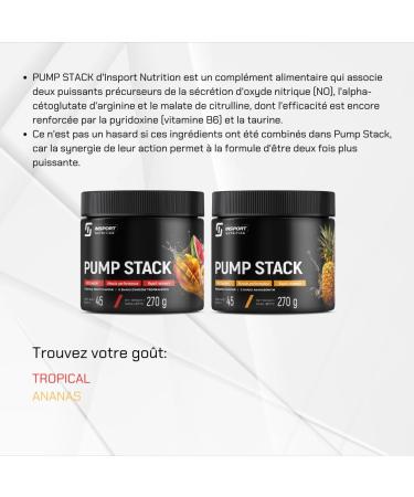 INSPORT Nutrition - Pump Stack - Multi-component product - AAKG - Citrulline malate - Taurine - Vitamin B6 - Professional Sports Supplement - 45 Servings - 270g Powder - Taste: (Pineapple) - Buy Online on GoSupps.com