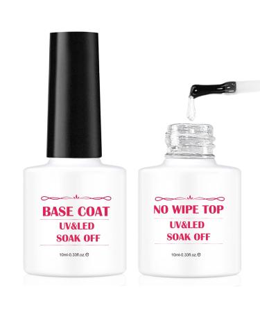 2 pieces Base Coat Top Coat UV Gel Nail Polish Nail Primer and Top Coat Set Manicure Kit 10ml