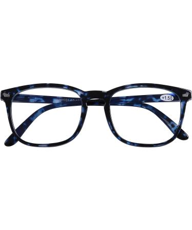 DOOViC Blue Light Filter Reading Glasses - Square Frame Large Lenses Prescription 2.75x - Stylish Blue Tortoiseshell - Buy Online on GoSupps.com