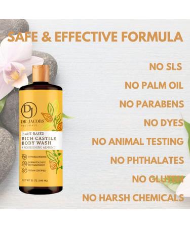 Dr. Jacobs Naturals All-Natural Castile Almond Body Wash - 32 oz - Gentle, Effective, and Cruelty-Free - Buy Online on GoSupps.com