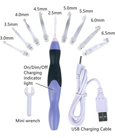 Rechargeable Lighted Crochet Hooks Set | 9 Interchangeable Heads with Accessories - Blue Case | LED Crochet Hook Kit - Buy Online on GoSupps.com