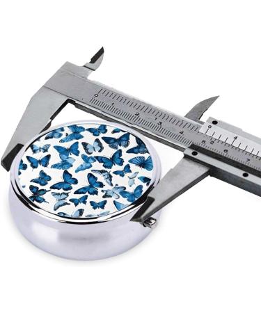 Blue Butterflies Round Pill Box | 3 Compartment Mini Decorative Travel Organizer for Tablets & Vitamins - Buy Online on GoSupps.com