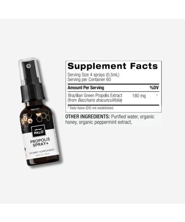 PALO Propolis Throat Spray Bee Brazilian Green Propolis Extract Natural Immune Support & Sore Throat Relief - Antioxidants Keto Paleo Gluten-Free (1.06 oz | 30 ml) (Extra Strenght) Extra Strength with Peppermint - Buy Online on GoSupps.com