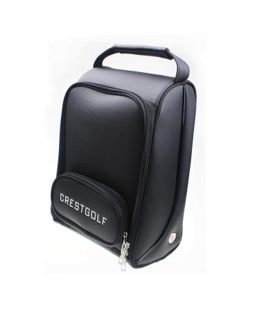 Crestgolf Deluxe PU Golf Shoe Bag Waterproof- Zippered Shoe Carrier Bags Ventilation & Outside Pocket Socks, Tees, etc.