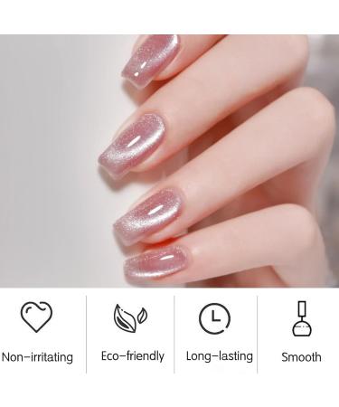Jelly Cat Eye Gel Nail Polish Pink Glitter Crystal Gel Polish Glitter Pink Magnetic Nail Polish Soak Off UV/LED Sparkle Shiny Holographic Cat Eye Gel Polish for Nail Art Manicure Salon DIY at Home - Buy Online on GoSupps.com