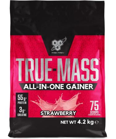 BSN True Mass All-In-One Gainer Protein and Carbohydrate Powder with Creatine Glutamine Vitamin D and Zinc Muscle Gain and Recovery Workout Powder Strawberry Flavour 25 Servings 4.2 kg Strawberry 25 Servings (Pack of 1)