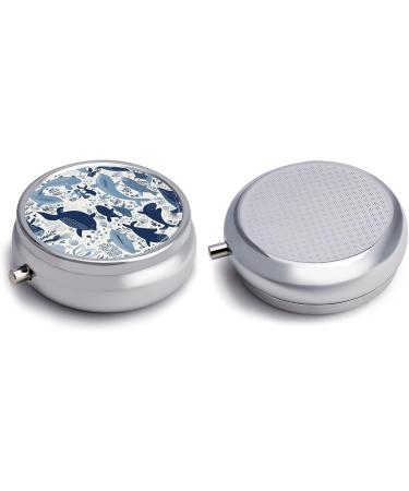 Round Turtle Octopus Pattern Pill Box | Ocean Theme 3 Compartment Metal Organizer - Portable Pocket Case - Buy Online on GoSupps.com