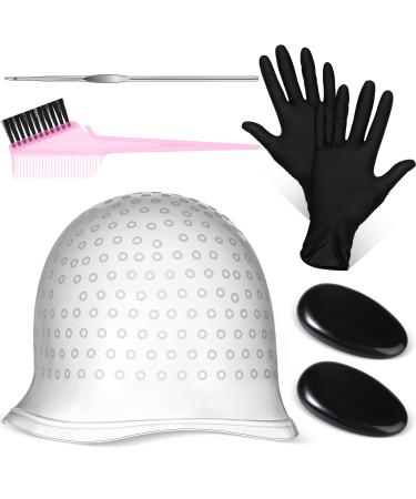 Hair Coloring Highlighting Set Silicone Highlight Cap and Hook 2 Pcs Black Hair Dye Gloves Dye Brush Ear Covers Reusable Hair Dye Kit Salon Home Hairdressing Hair Coloring Tools for Women Men