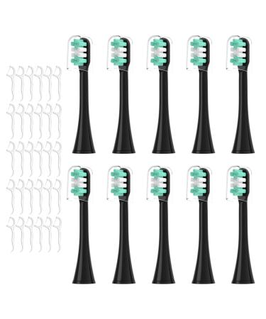 YMPBO Replacement Toothbrush Heads Design for AquaSonic Black Series  10pcs Heads Refill+30pcs Dental Floss Picks  for Vibe Series/Black Series pro/Duo Series Pro Toothbrush Black