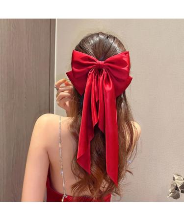 FOMIYES Hair Bows for Women Girls Bow Hair Clips Long Tail Ribbon Hair Clips Satin Silk Large Big French Barrettes Ponytail Holder Red - Buy Online on GoSupps.com