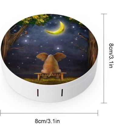 Elephant on Bench in The Night Forest Round Case For Contact Lens Kit Storage Box with Mirror Printed - Buy Online on GoSupps.com