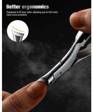 FERYES Wide Jaw Thick Toenail Clippers for Seniors - Precision Stainless Steel with Catcher for Thick Nails - Silver Finish - Buy Online on GoSupps.com