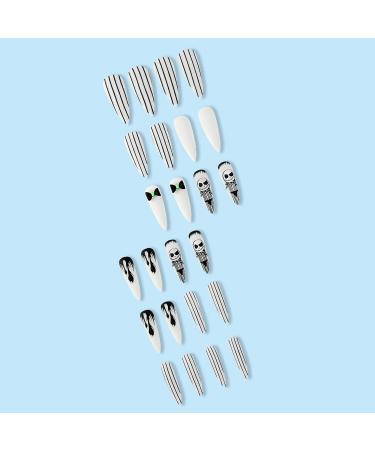 24 Pcs Halloween Press on Nails - White Stiletto Full Cover with Ghost Designs | Luminous Matte False Nails for Women & Girls - Buy Online on GoSupps.com