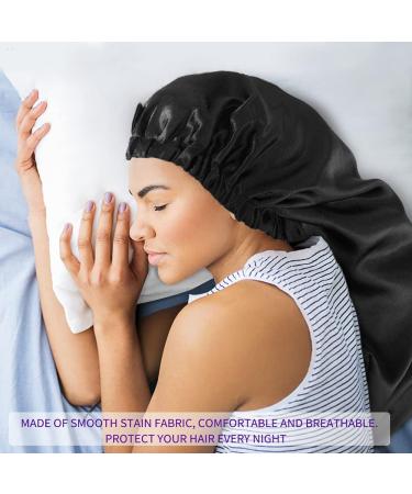 2PCS Satin Hair Braid Bonnet for Black Women | Single Layer Sleep Cap with Button | Black + Teal - Buy Online on GoSupps.com