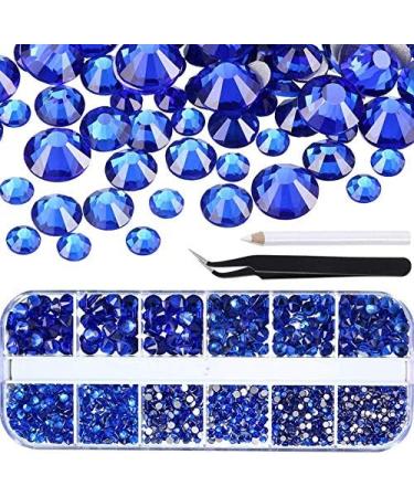 iFutniew Flat Back Gems Round Crystal Rhinestones with Tweezer and Picking Pen for Crafts Nail Art DIY Blue - Buy Online on GoSupps.com