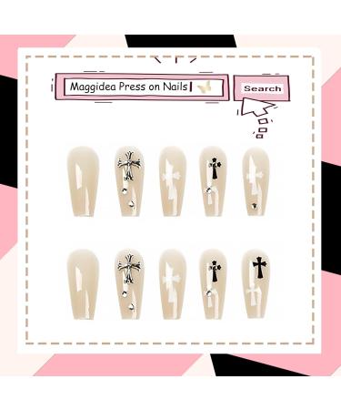 Gothic Long Halloween False Nails - 24pcs Coffin Design Nude Fake Nails with Glue Sticker for Women and Girls - Buy Online on GoSupps.com