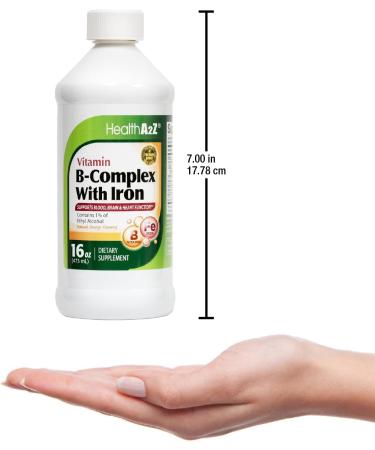 HealthA2Z Liquid Vitamin B-Complex Plus Iron Supports Healthy Energy Levels* | Healthy Blood Function* | Promotes Healthy Nerve Function* | Natural Orange Flavored | 16oz (473ml) - Buy Online on GoSupps.com