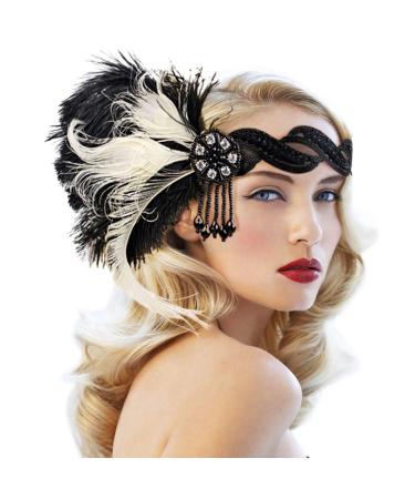 Vintage Flapper Headband Great Gatsby Leaf Tiara 1920's Fancy Hair Accessory Hairstyle Wedding Hair (48-Headpiece) Gold