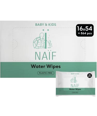 Na f plastic -free wet wipes 864 pieces (16er x 54 wet wipes) - for baby and face - 99% of water - 0% perfume and alcohol added - sustainable eucalyptus fibers in perfume -free 54 pieces (16 pack)
