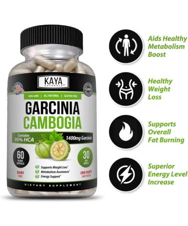Kaya Naturals Garcinia Cambogia - Non-GMO, Gluten-Free & Soy-Free - 60 Vegetable Capsules for Overall Wellness - Buy Online on GoSupps.com